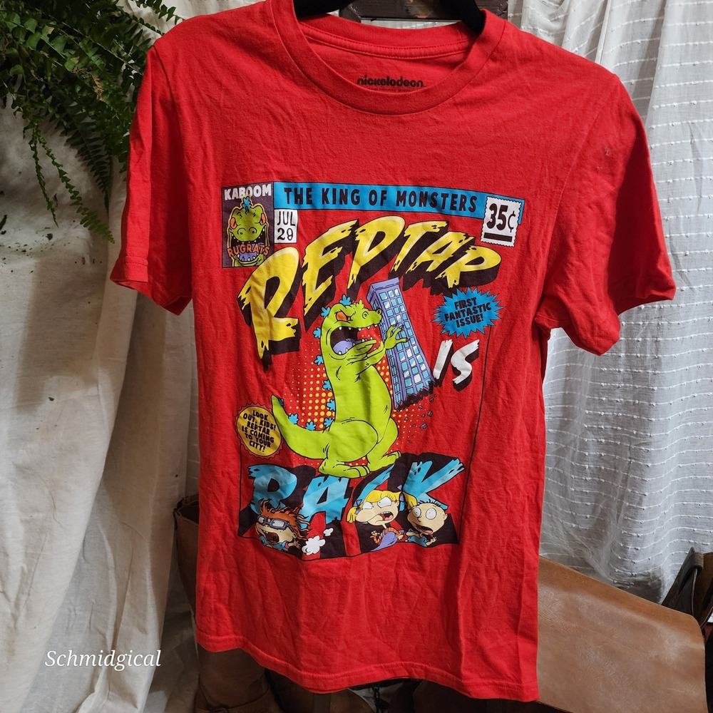 Nickelodeon Rugrats Reptar King of Monsters Red Graphic T-Shirt Small Comic